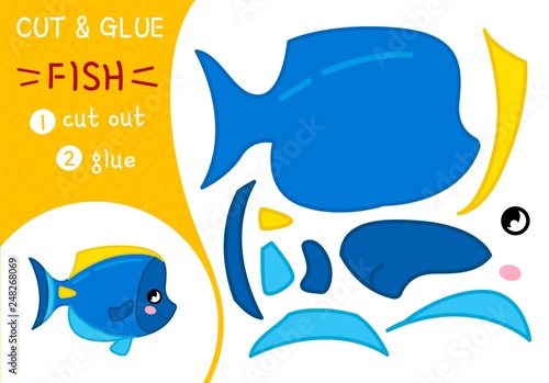 Education paper game for preshool children. Vector illustration. Cartoon fish.