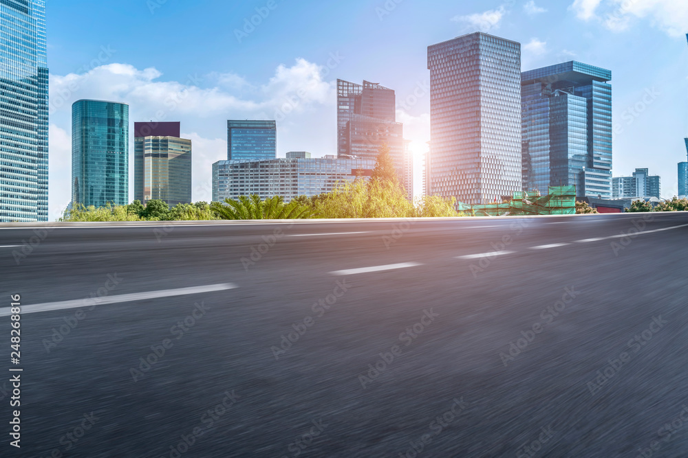 Highway Road and Skyline of Modern Urban Buildings in Shanghai..