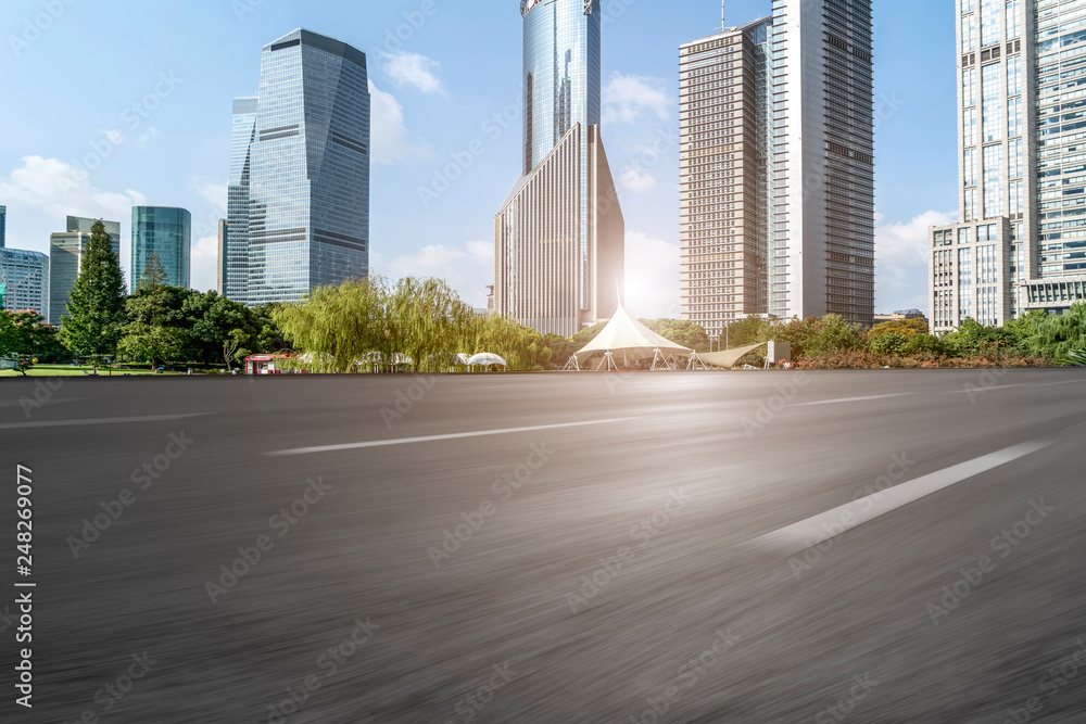 Highway Road and Skyline of Modern Urban Buildings in Shanghai..