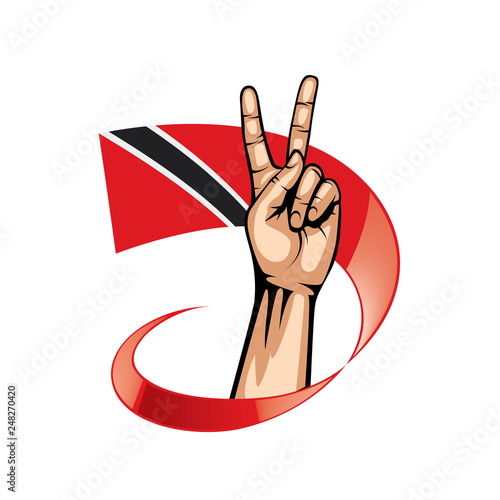 trinidad and tobago flag and hand on white background. Vector illustration