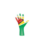 Guyana flag and hand on white background. Vector illustration