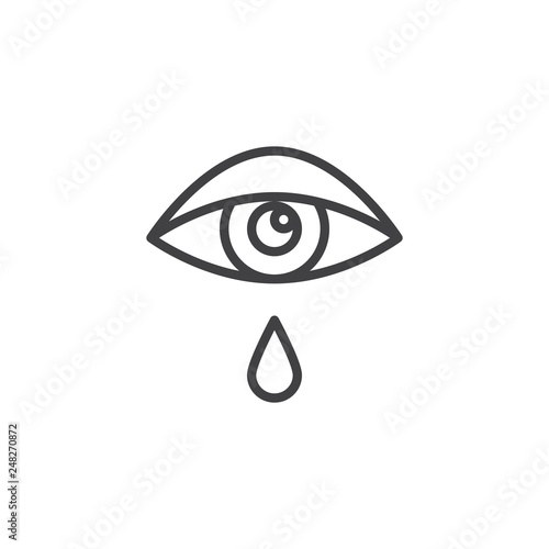 Allergic eye cry, tear line icon. linear style sign for mobile concept and web design. Allergic reaction cry outline vector icon. Symbol, logo illustration. Pixel perfect vector graphics