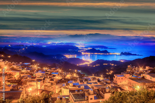 Night view of Jiufen, People visit heritage Old Town of Jiufen located in Ruifang District of New Taipei City