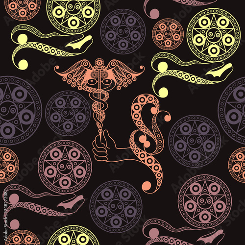 Seamless texture with Tarot cards 9
