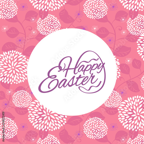 Vector Happy Easter text label on floral pattern