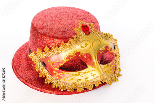 Mystic mask and glitter hat isolated on a white background