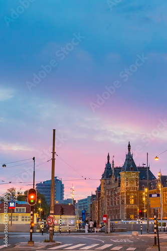 アムステルダム中央駅の夜景