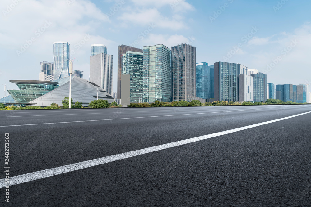Highway Road and Skyline of Modern Urban Architecture in Hangzhou.. Highway Road and Skyline of Modern Urban Architecture in Hangzhou..