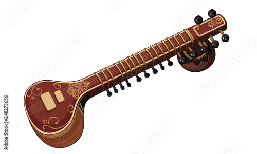 Beautiful Sitar musical instrument vector