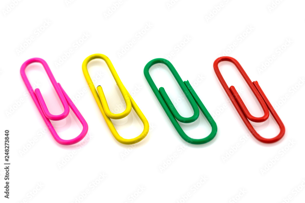 Colorful paper clips isolated on white Colorful paper clips isolated on white