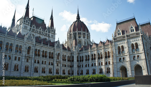 View of the part of Hungarian Parliament on the bank of the Danube in Budapest, Hungary