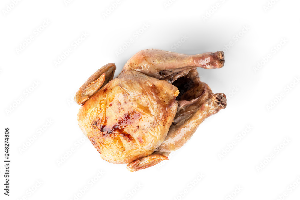 Roasted whole chicken isolated on white background. Roasted whole chicken isolated on white background.