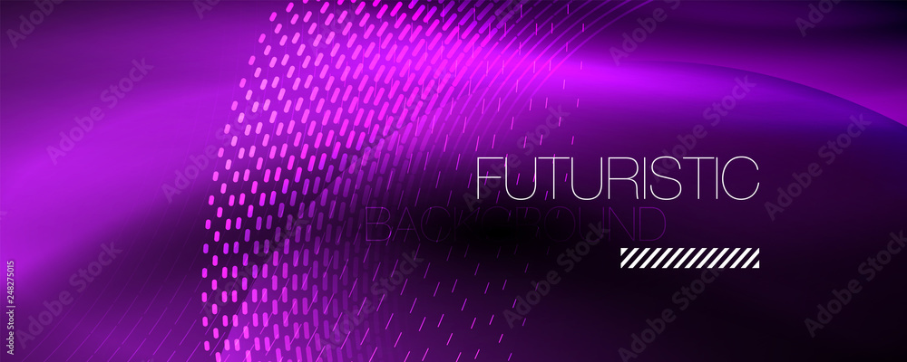 Glowing light particles in dark neon space, magic glow shiny abstract background Glowing light particles in dark neon space, magic glow shiny abstract background