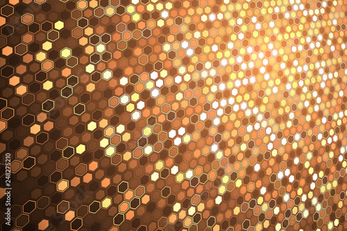Abstract bright neon background. Technology hexagon illustration. © flexelf