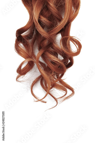 Long wavy henna hair isolated on white background