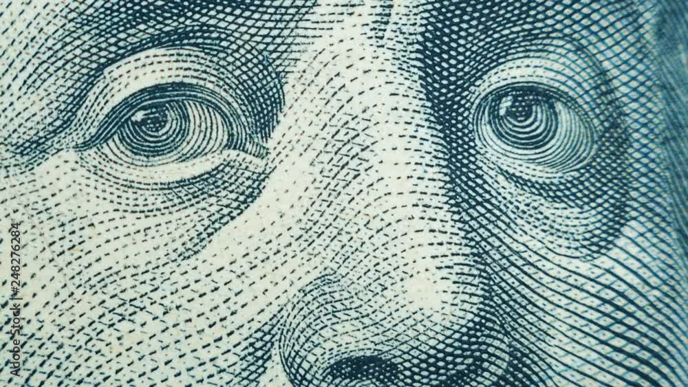 elements of a hundred dollars us dollar bill close-up. Stop motion