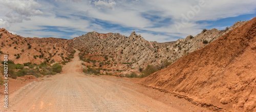 Panorama of a gravel road in Los Cardones National Park, Argentina photo