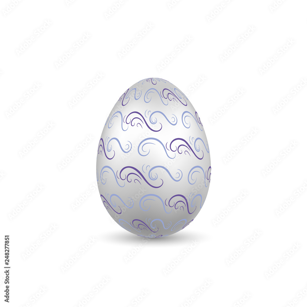 Easter egg 3D icon. Ornate silver egg, isolated white background. Wave realistic design, decoration Happy Easter celebration. Holiday ornamental element. Graceful spring pattern. Vector illustration Easter egg 3D icon. Ornate silver egg, isolated white background. Wave realistic design, decoration Happy Easter celebration. Holiday ornamental element. Graceful spring pattern. Vector illustration