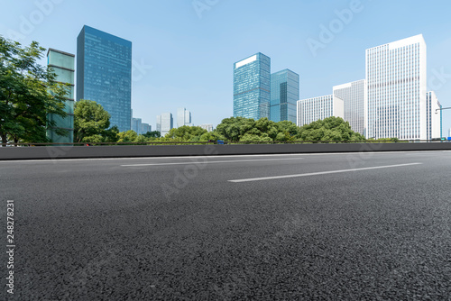 Highway Road and Skyline of Modern Urban Architecture in Hangzhou..