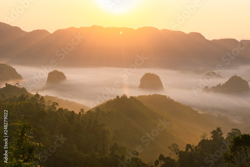 The view of Doi tapung in Thailand  while the lower land was covered by the mist in the morning