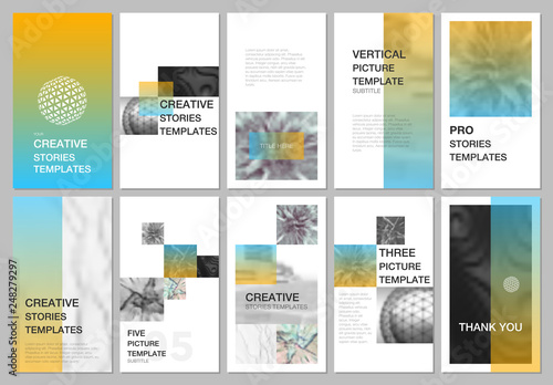Creative social networks stories design, vertical banner or flyer templates with colorful gradient backgrounds. Covers design templates for flyer, leaflet, brochure, presentation, advertising.