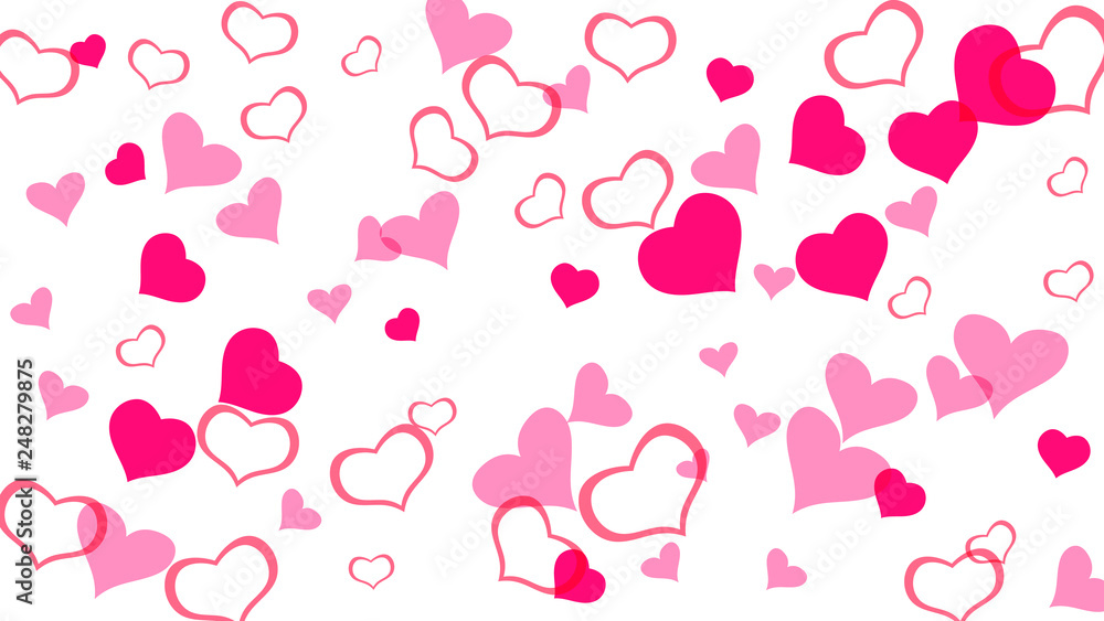 Red hearts of confetti are falling. Design element for wallpaper, textiles, packaging, printing, holiday invitation for Valentine's Day. Happy background. Red on White background Vector. Red hearts of confetti are falling. Design element for wallpaper, textiles, packaging, printing, holiday invitation for Valentine's Day. Happy background. Red on White background Vector.