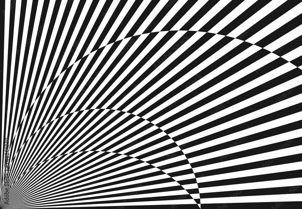 Abstract halftone lines background, trendy black and white geometric pattern, vector modern design optical illusion texture.
