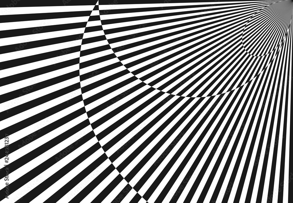 Abstract halftone lines background, trendy black and white geometric pattern, vector modern design optical illusion texture.