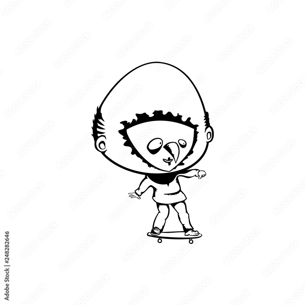 bighead trying skating. hand drawn vector monochrome outline cartoon character illustration with white background bighead trying skating. hand drawn vector monochrome outline cartoon character illustration with white background