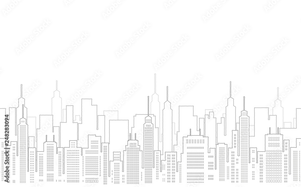 大都市のシームレスな線画イラスト