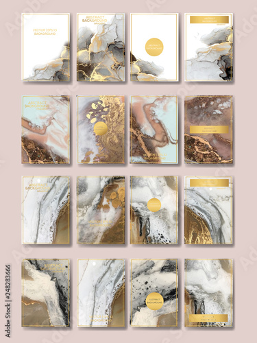  liquid marble with gold. flyer, business card, flyer, brochure, poster, for printing. trend vector