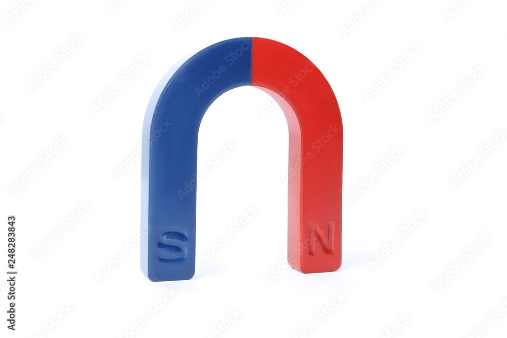 Red and blue horseshoe magnet isolated on white Red and blue horseshoe magnet isolated on white