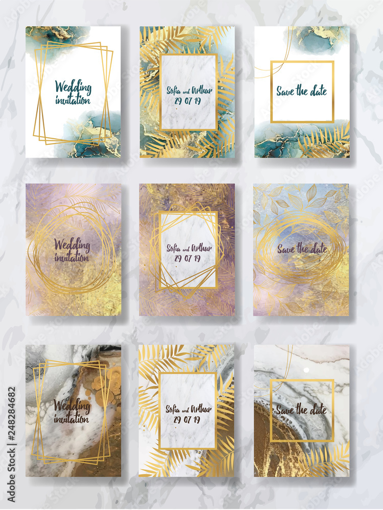  liquid marble with gold. flyer, business card, flyer, brochure, poster, for printing. trend vector