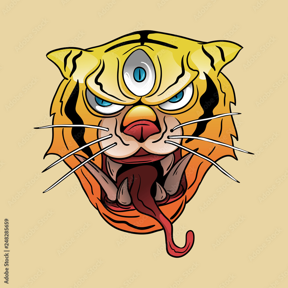 tiger head tattoo asian style Stock Vector | Adobe Stock