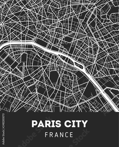 Canvas Print city map of Paris with well organized separated layers.
