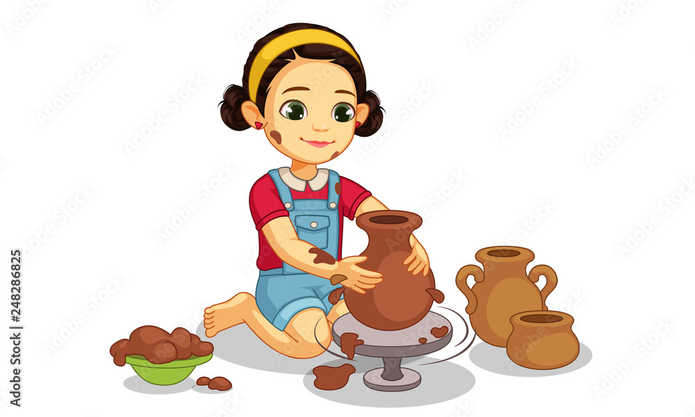 Cute little girl making pottery on wheel Cute little girl making pottery on wheel