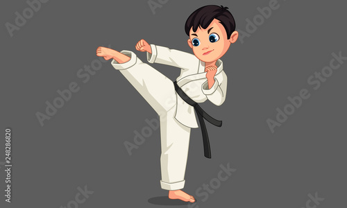 Cute little karate boy in karate pose 1