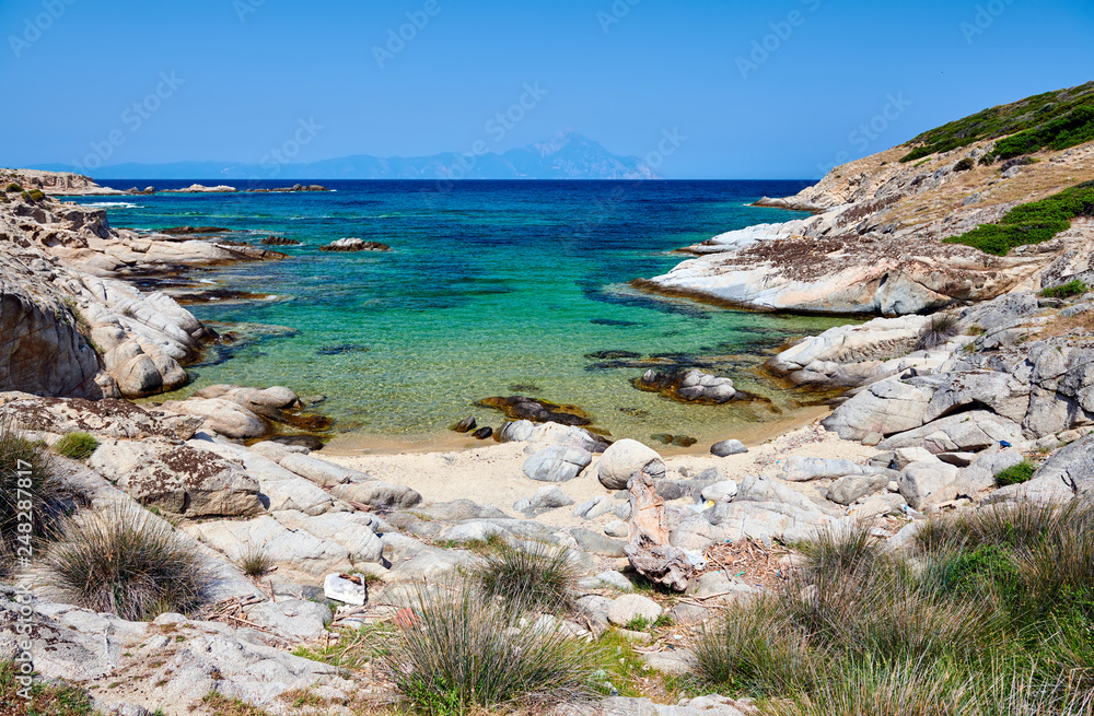 Beautiful beach and rocky coastline landscape in Greece Beautiful beach and rocky coastline landscape in Greece
