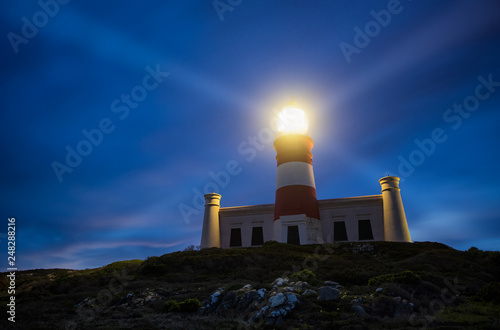 Wide angle image of the iconic lighthouse in cape agulhas at the southern most tip of africa photo