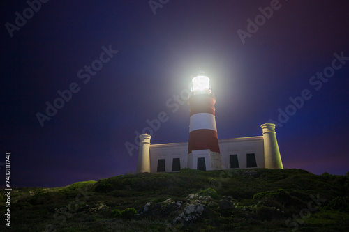 Wide angle image of the iconic lighthouse in cape agulhas at the southern most tip of africa
