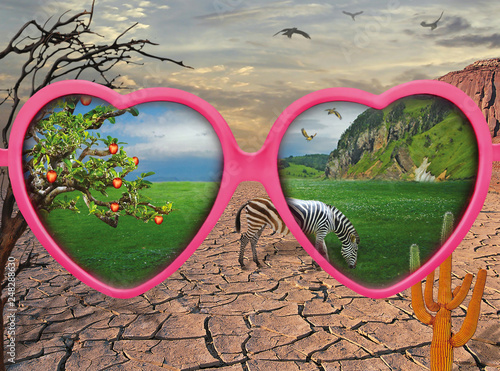 Looking the world through rose-colored glasses. The desert turned into an  oasis. Stock Photo | Adobe Stock