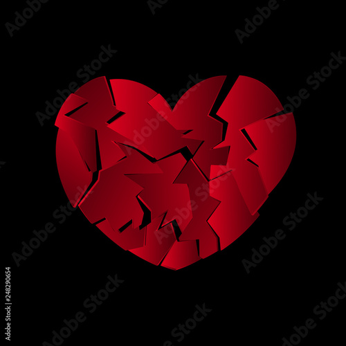 Red broken heart icon. Abstract vector illustration.