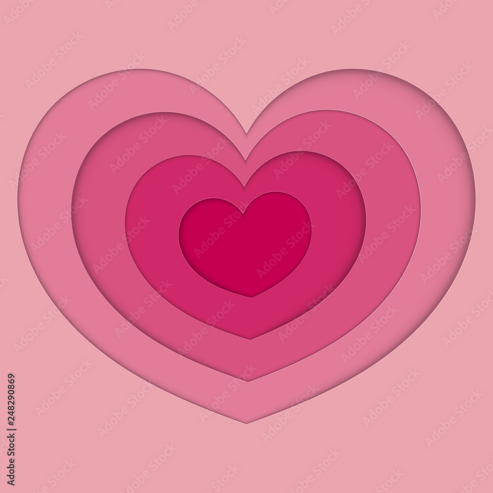 Paper cut heart. Valentines Day background. Vector illustration