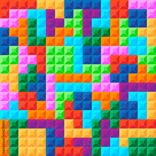 Old video game square template. Brick pieces game background. Vector illustration.