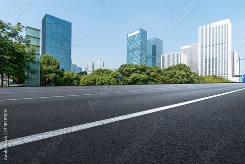Highway Road and Skyline of Modern Urban Architecture in Hangzhou..