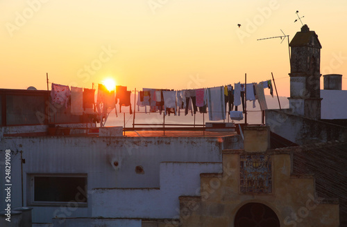 drying clothes on sunset in Arcos de la Frontera in Andalusia in Spain photo