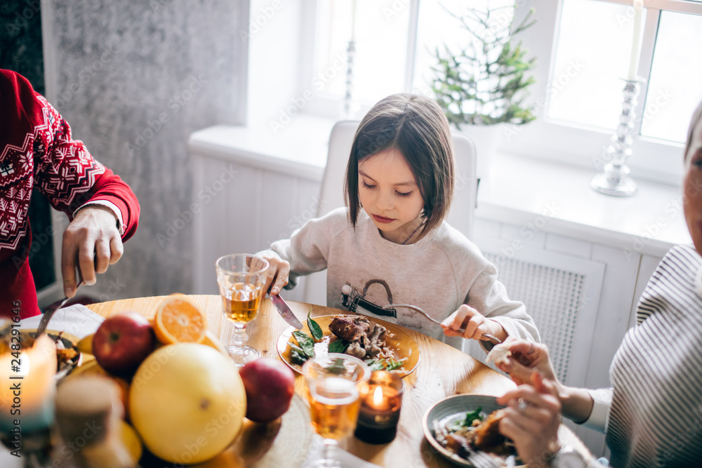pleasant beautiful girl eating a tasty dish with her family. close up photo, tradition pleasant beautiful girl eating a tasty dish with her family. close up photo, tradition