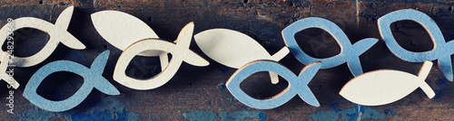 Canvas Print Set of cut out Christian religion fish symbols