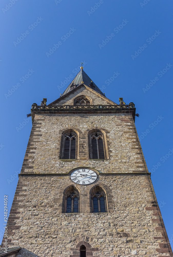 Fototapeta premium Tower of the Pfarrkirche church in Warburg, Germany