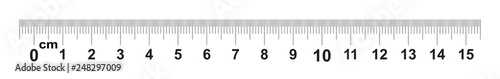 Ruler 15 centimeter. Ruler 150 mm. Value of division 0.5 mm. Precise length measurement device. Calibration grid.